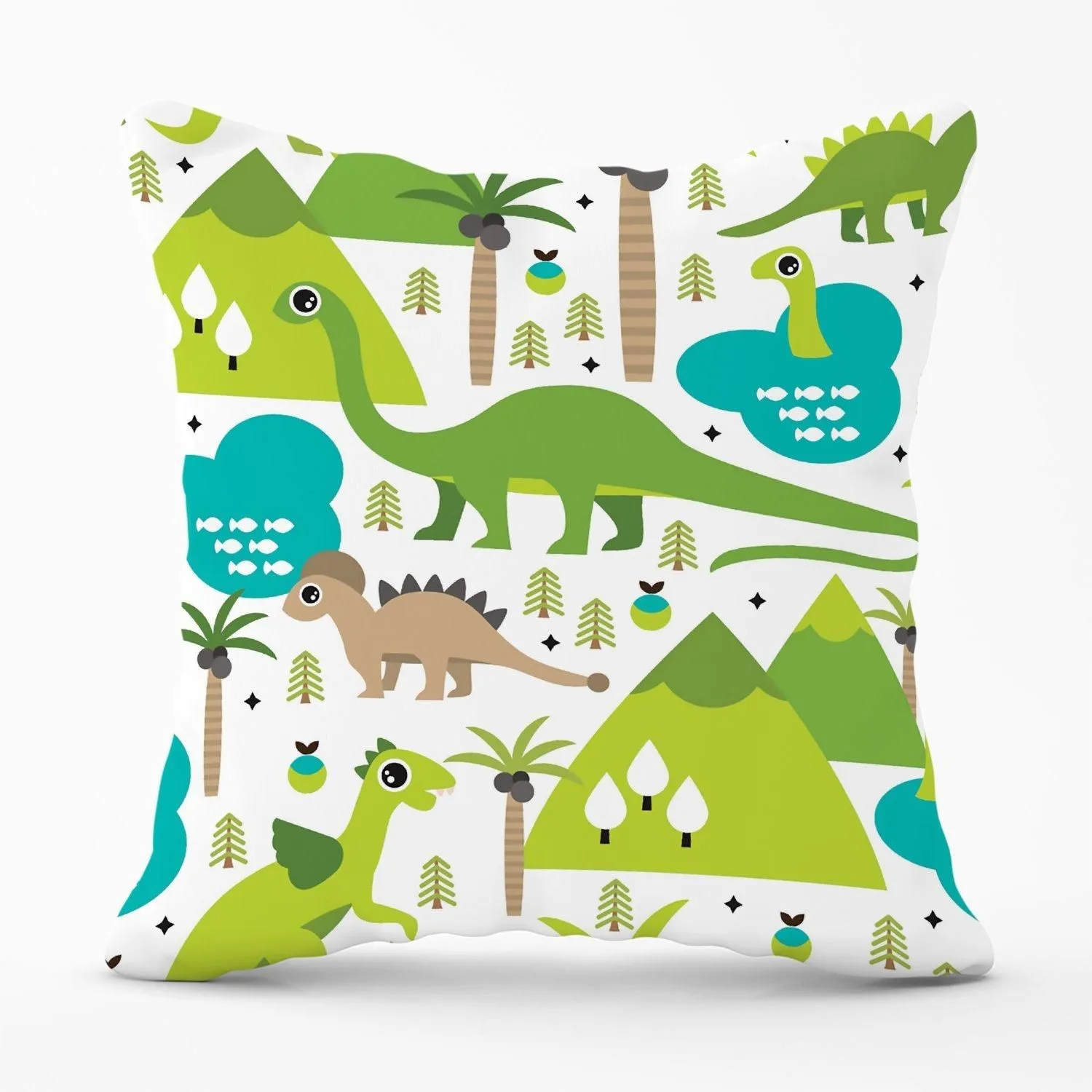 Warren Reed - Designer Baby Dinosaur Print Outdoor Cushion in Green