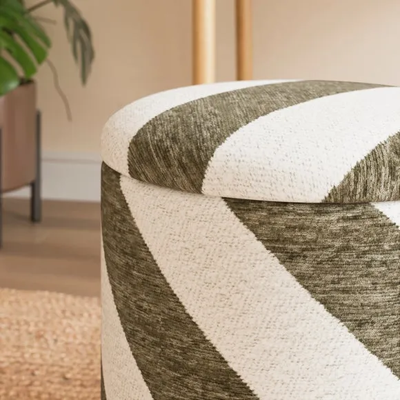 Diagonal Stripe Chenille Round Tray Table Storage Footstool 4