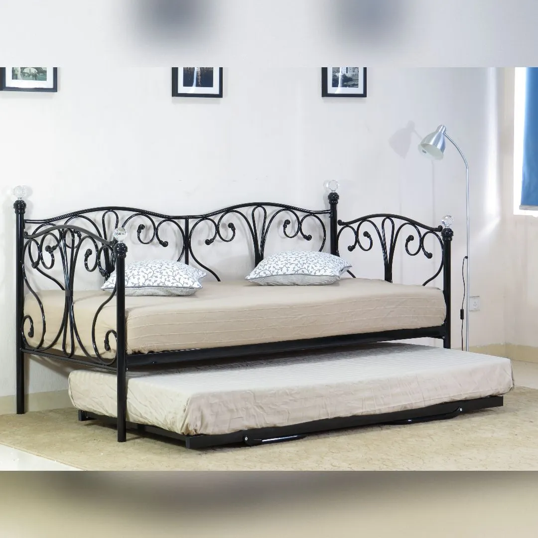 Comfy Living Ltd Metal Crystal Finial Day Bed in Black