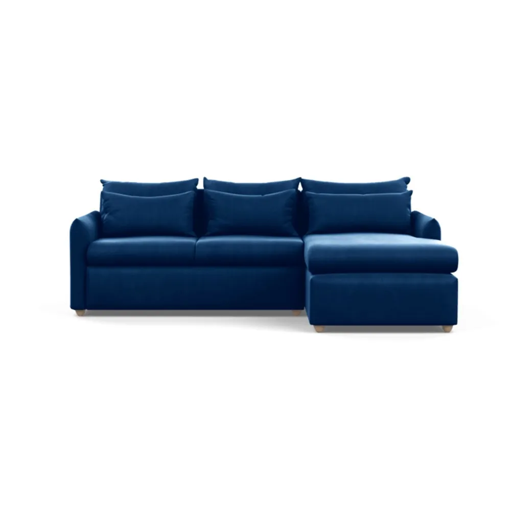 Heal's Pillow Medium Right Hand Corner Chaise Velvet Petrol Natural Feet