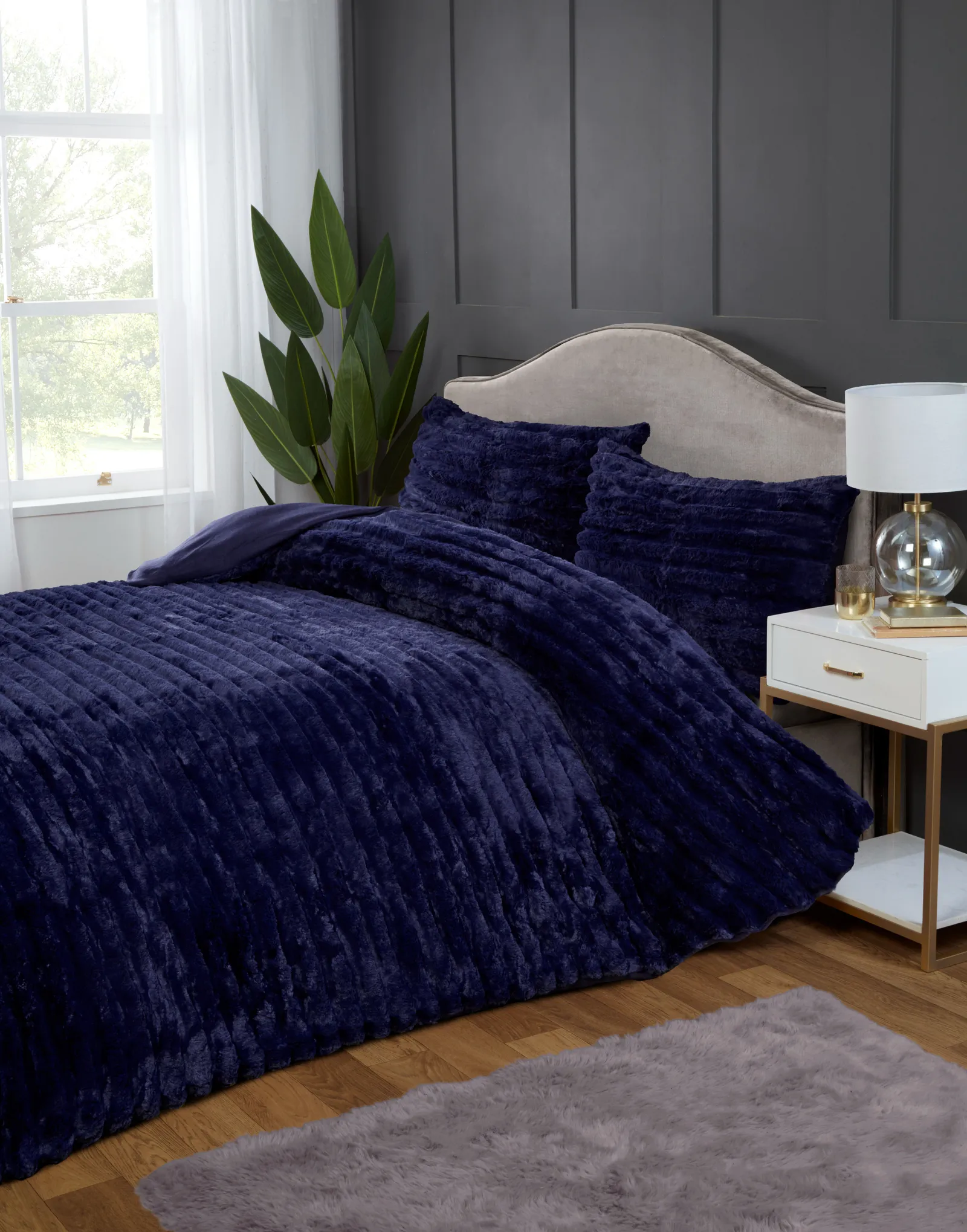 Rapport Home Chunky Ribbed Fur Polyester Soft & Cozy Duvet Cover Set With Pillowcase in Blue 3