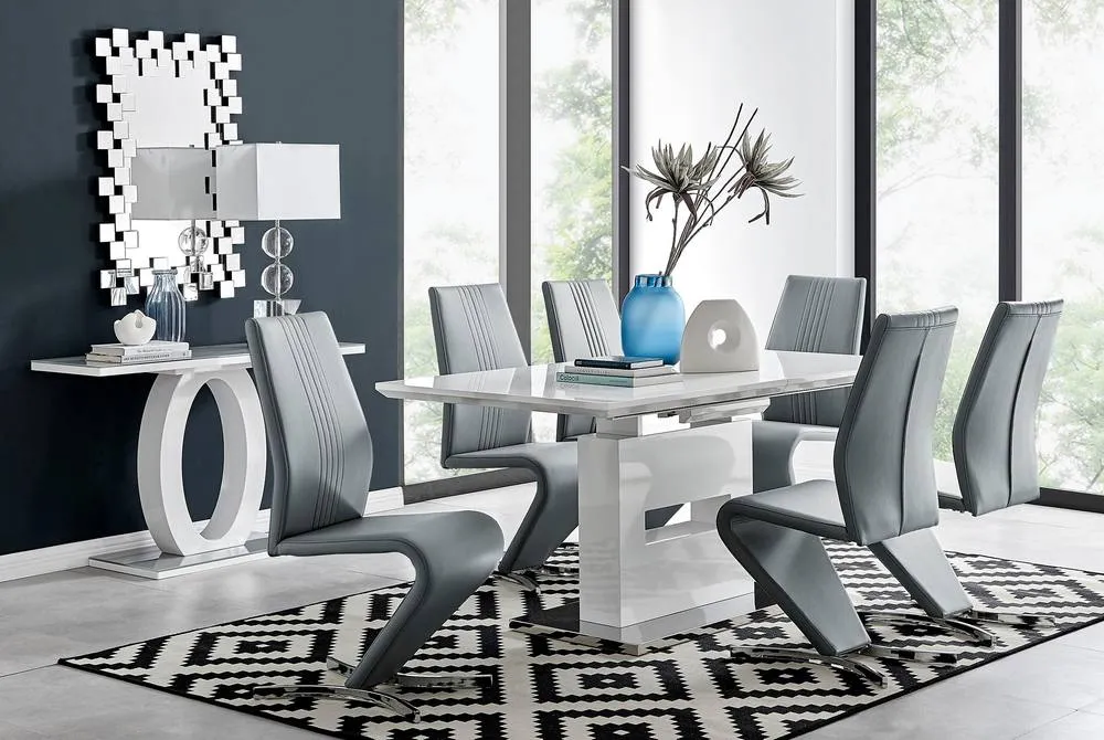 FurnitureboxUK Arezzo Large Extending Dining Table & 6 Willow Chairs in Grey 1