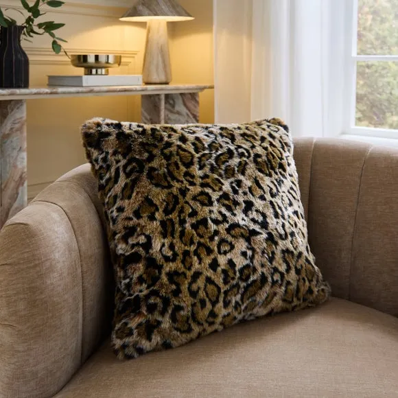Leopard Print Faux Fur Square Cushion