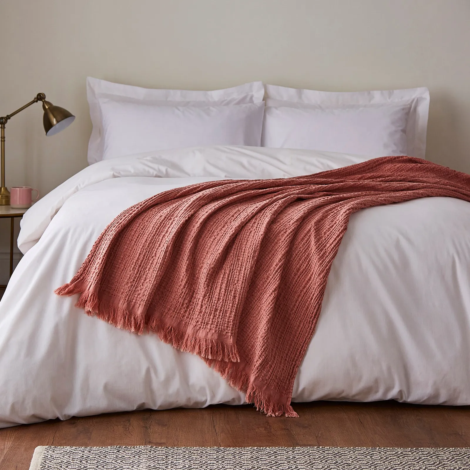 Cotton Waffle Throw Pink