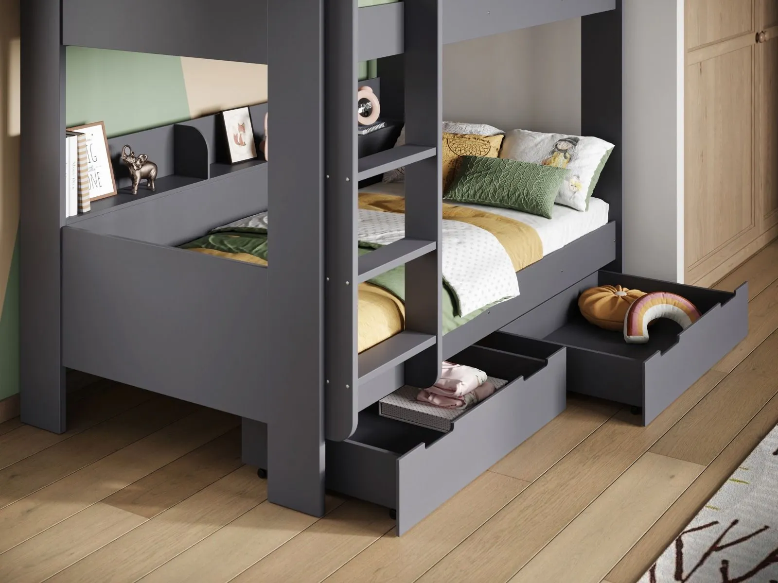 Flair Eddie Storage Bunk Bed in Grey 2