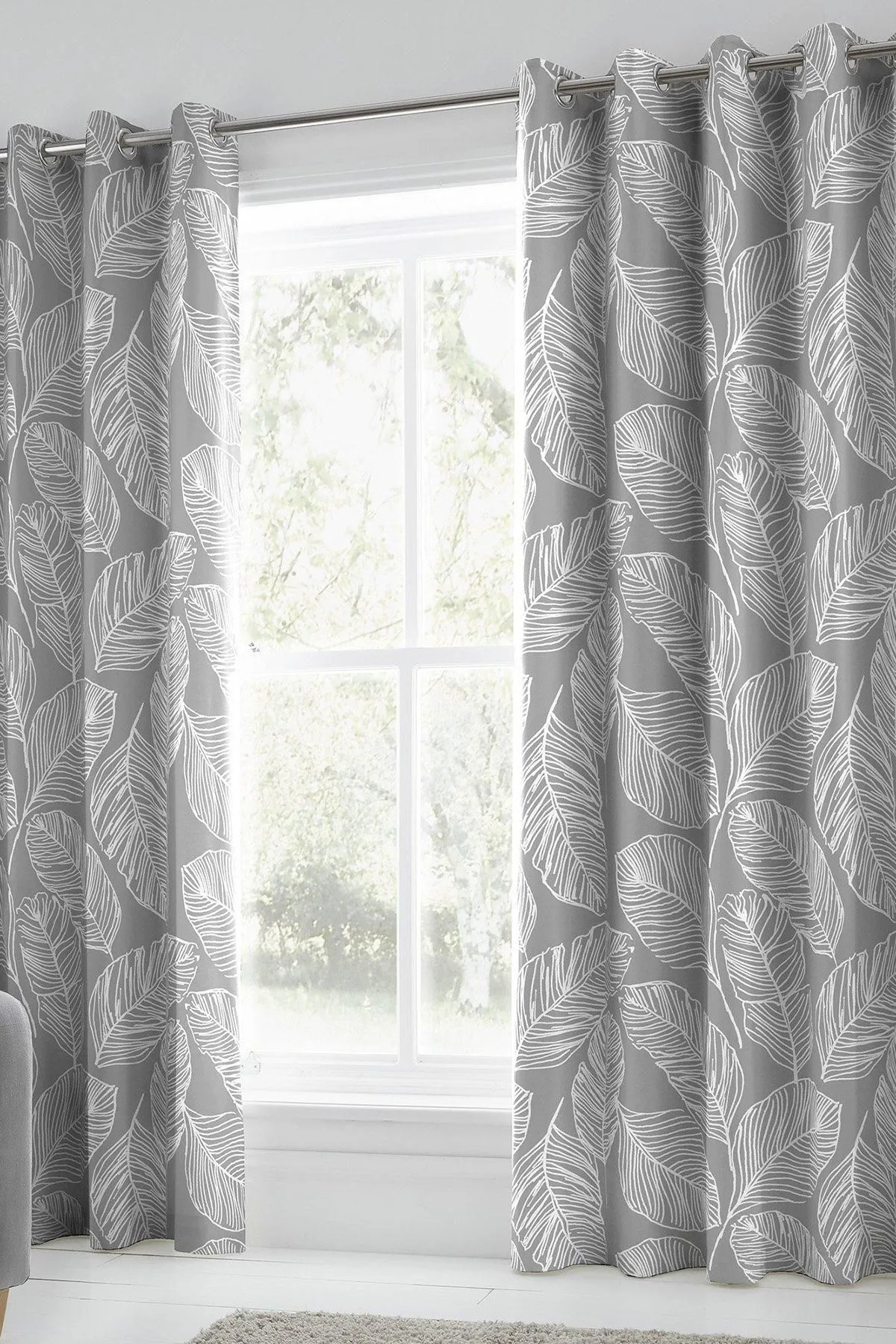 Fusion 'Matteo' 100% Cotton Light Filtering Pair of Eyelet Curtains in Grey
