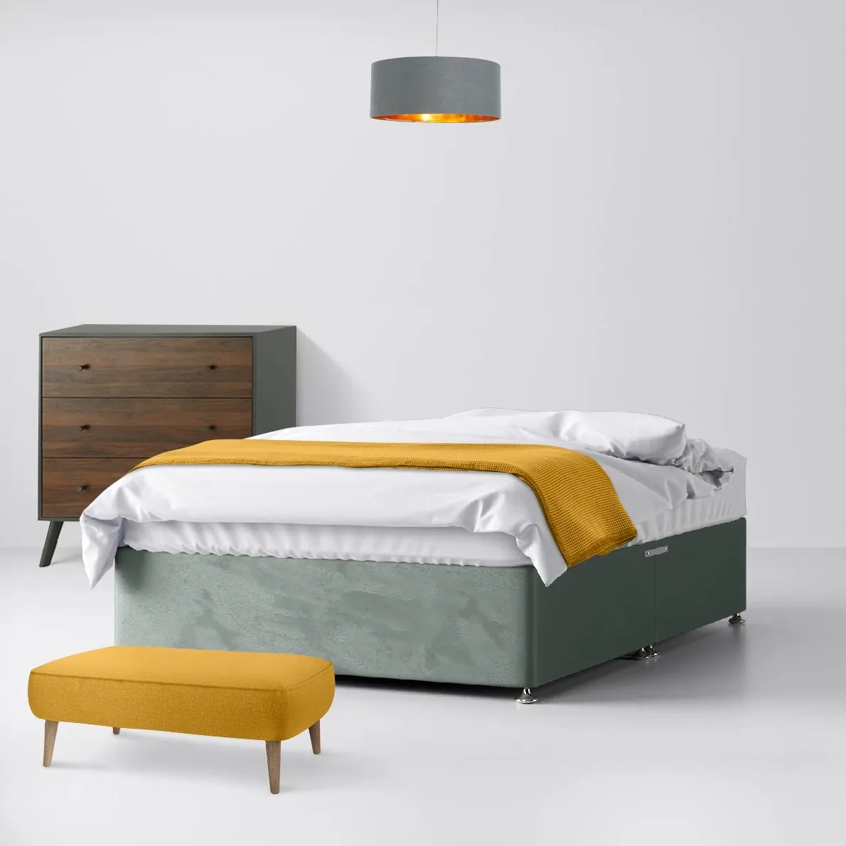 Classic Asphalt Velvet Fabric Ottoman Divan Bed - 4ft Small Double