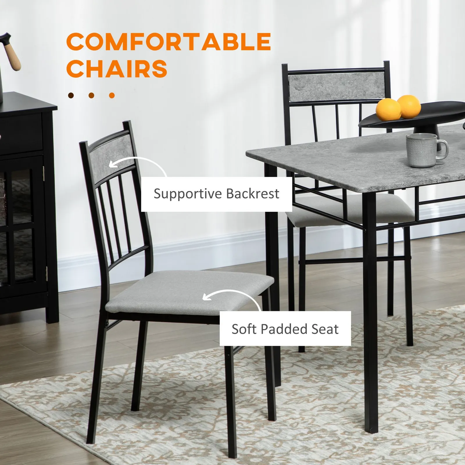 HOMCOM Modern Dining Table & Chairs Set 4 with Padded Seat Metal Frame in Light Grey 6