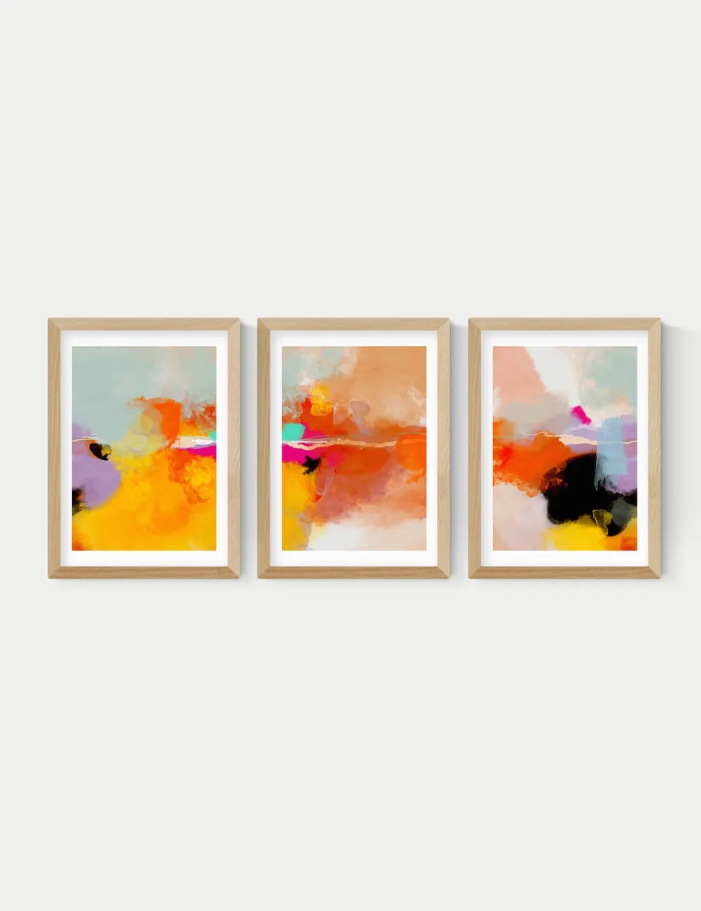 East End Prints Fire Triptych Trio Set Framed Art Natural