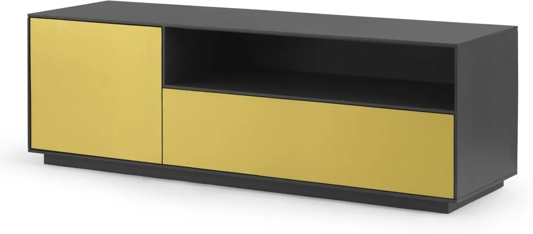 Jena Media Unit, Grey Mango Wood and Brushed Brass