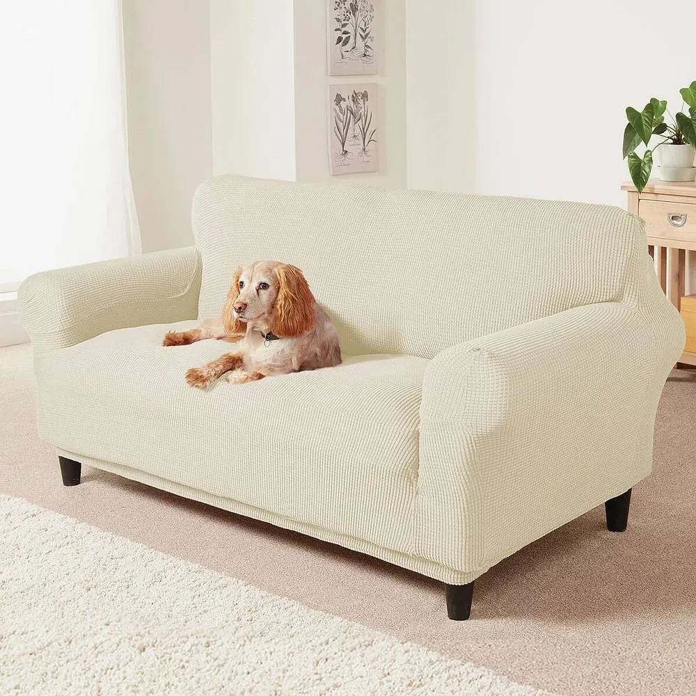 Coopers of Stortford Stretch Sofa Cover Cream for 2 Seater