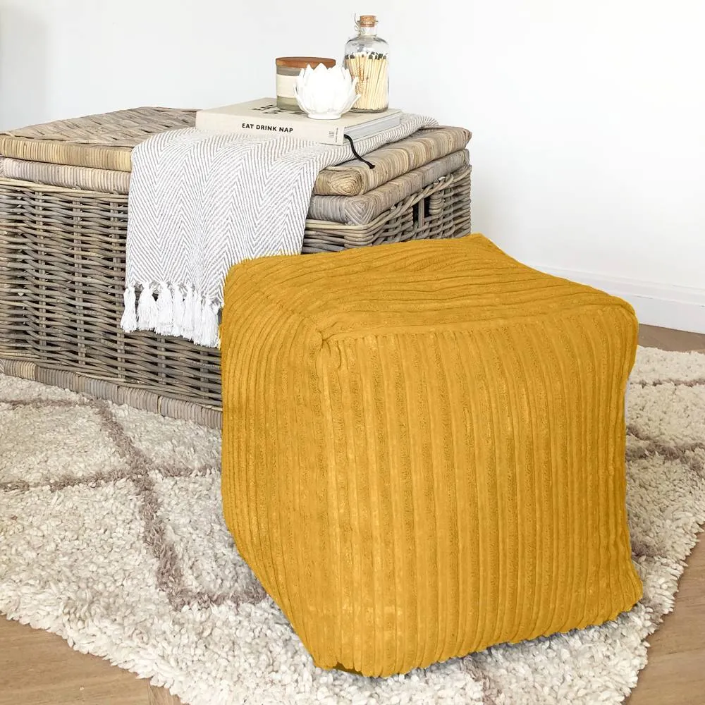 rucomfy Beanbags rucomfy Indoor Jumbo Cord Bean Bag Footstool - Cube Pouffe in Mustard
