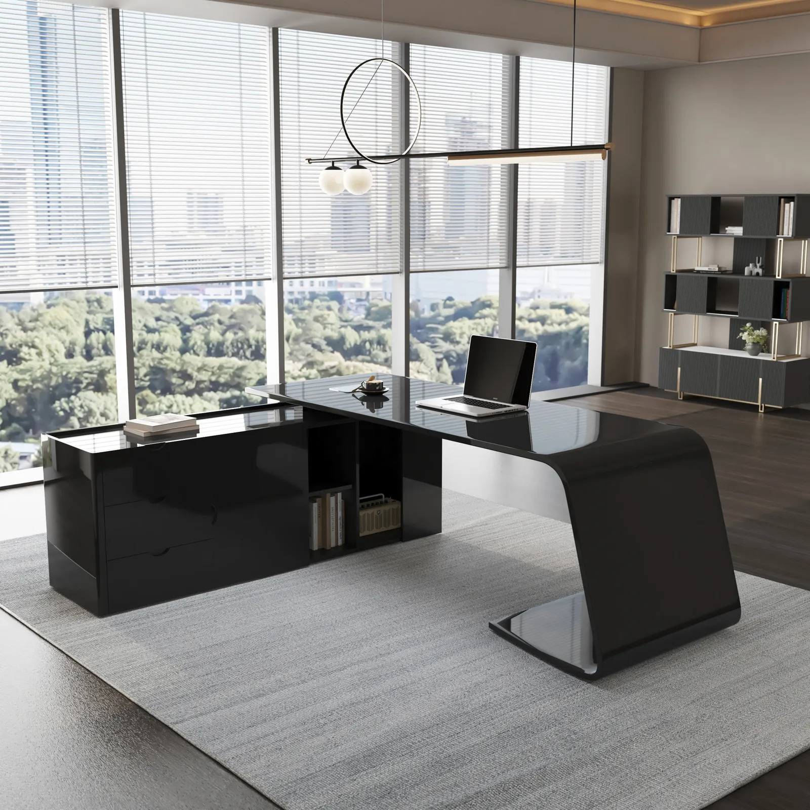 Modern 220 cm L-Shaped Left-Hand Executive Desk with Storage