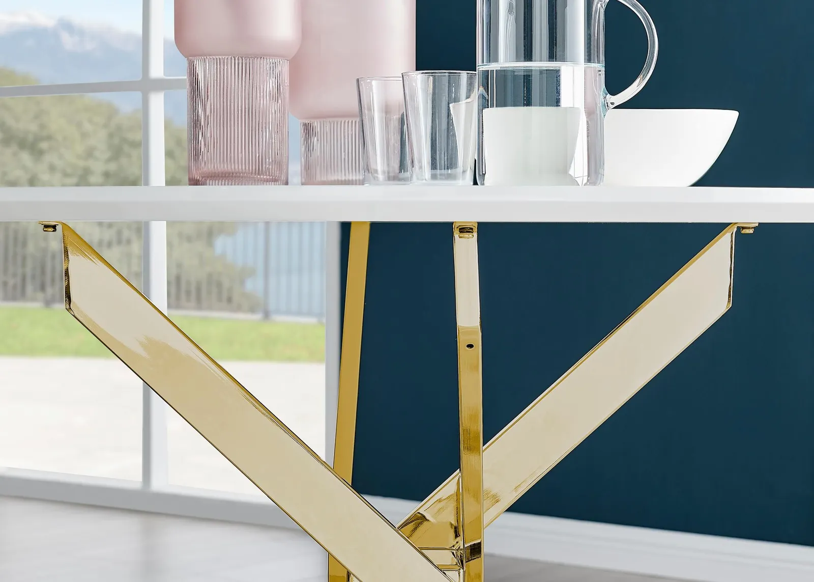 FurnitureboxUK Novara 120cm Round 6-Seater Dining Table With Gold Chrome Legs in White 4
