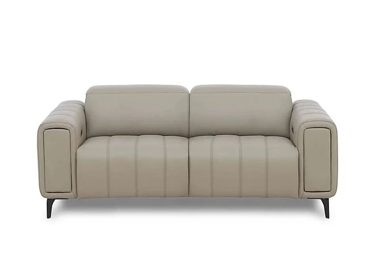 Elphaba Leather 3 Seater Power Recliner Sofa with Storage Arms - Oyster Cat - Sofas and Armchairs