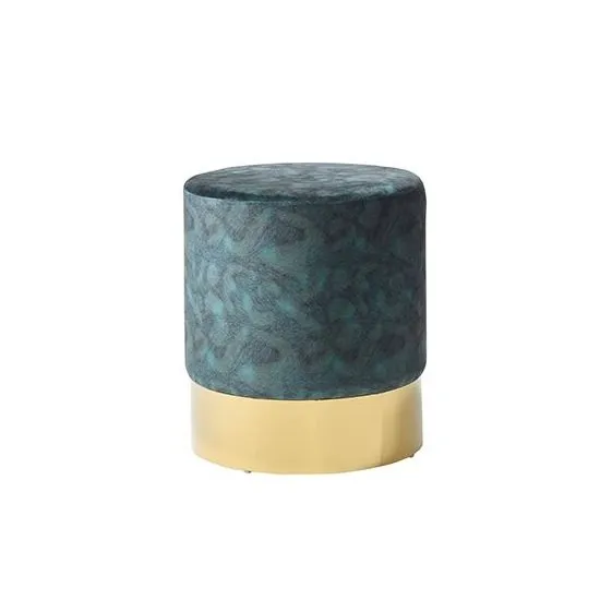 Aix Stool In Peacock Blue Velvet And Gold Plated Stainless Steel
