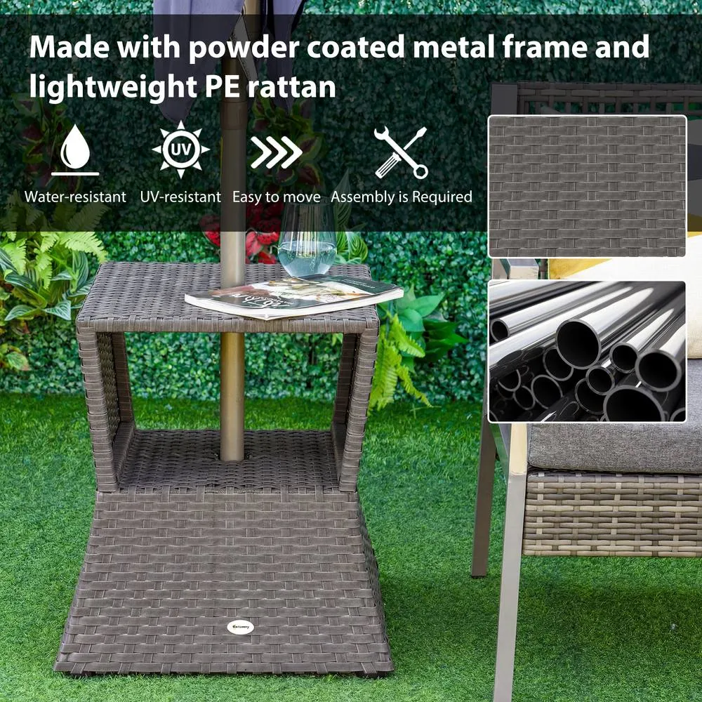 OUTSUNNY Rattan Wicker Tea Coffee Table w/ Umbrella Hole Dark Grey 5