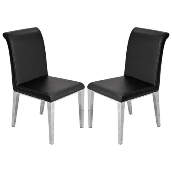 Kirkland Black Leather Dining Chairs With Chrome Legs In Pair