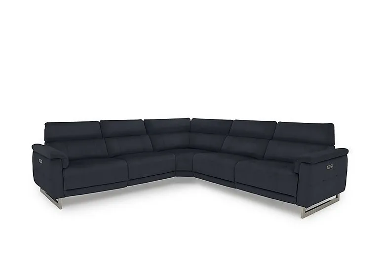 Moet Large Leather Power Recliner Corner Sofa with Telescopic Headrests - Navy - Sofas and Armchairs - In Time for Christmas