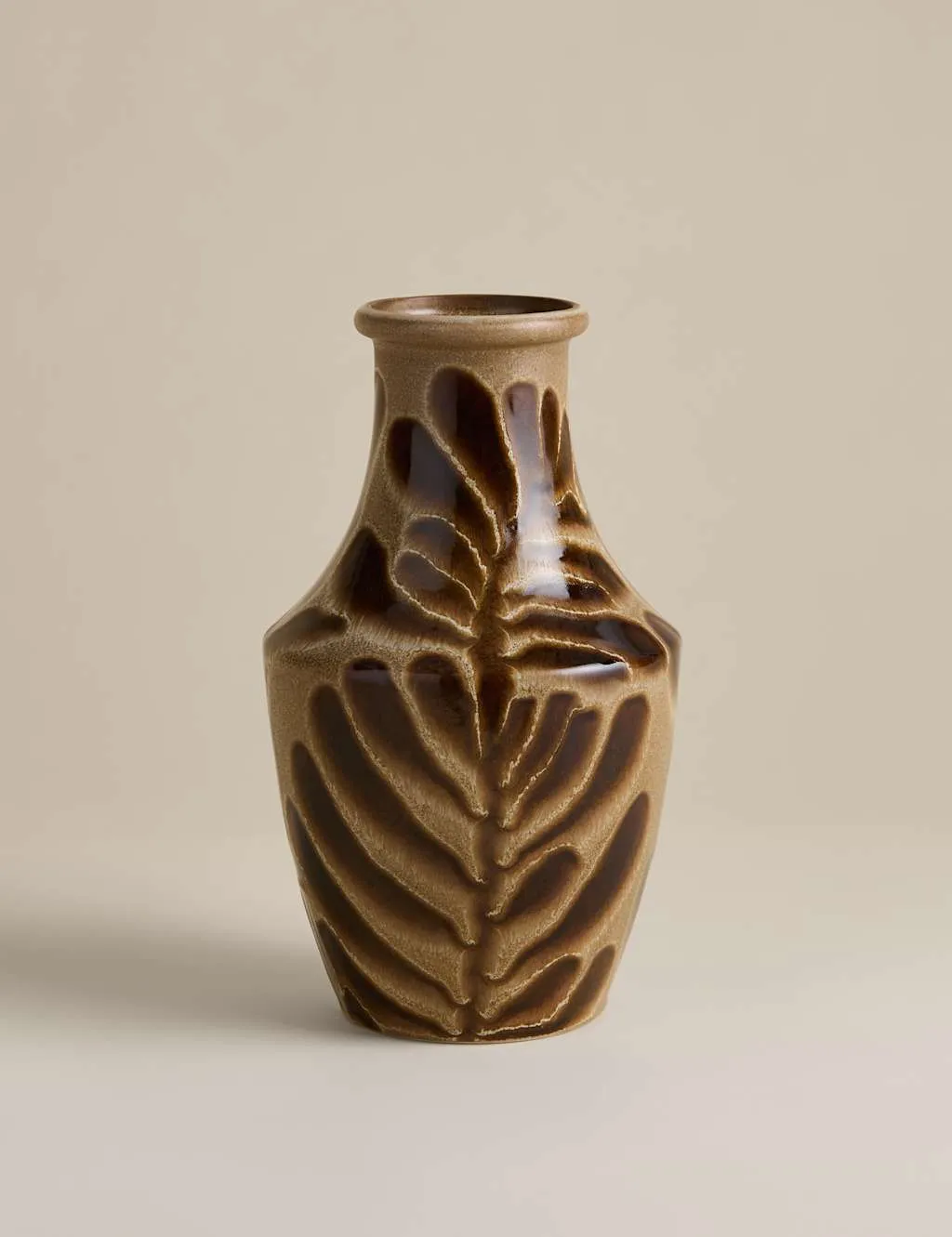 M&S Reactive Leaf Ceramic Vase Brown