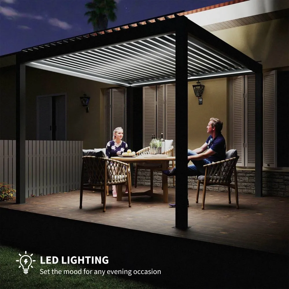 OUTSUNNY 3 x 3(m) Electric Louvered Pergola Aluminium Pergola w/ LED Light in Dark Grey 5