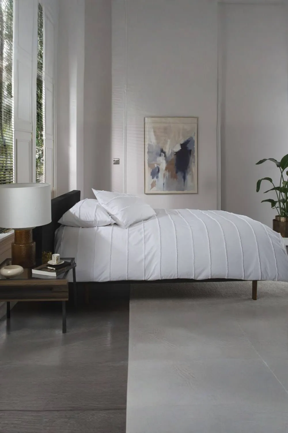 The Lyndon Company On The Line Stripe 100% Cotton Tufted Supersoft Duvet Cover Set | Deyongs 1846 in White 3