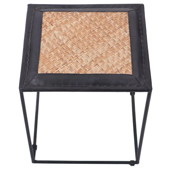 Ezio Leather and Rattan Stool 4