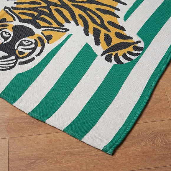 Green Stripe Tiger Jacquard Throw Blanket 2