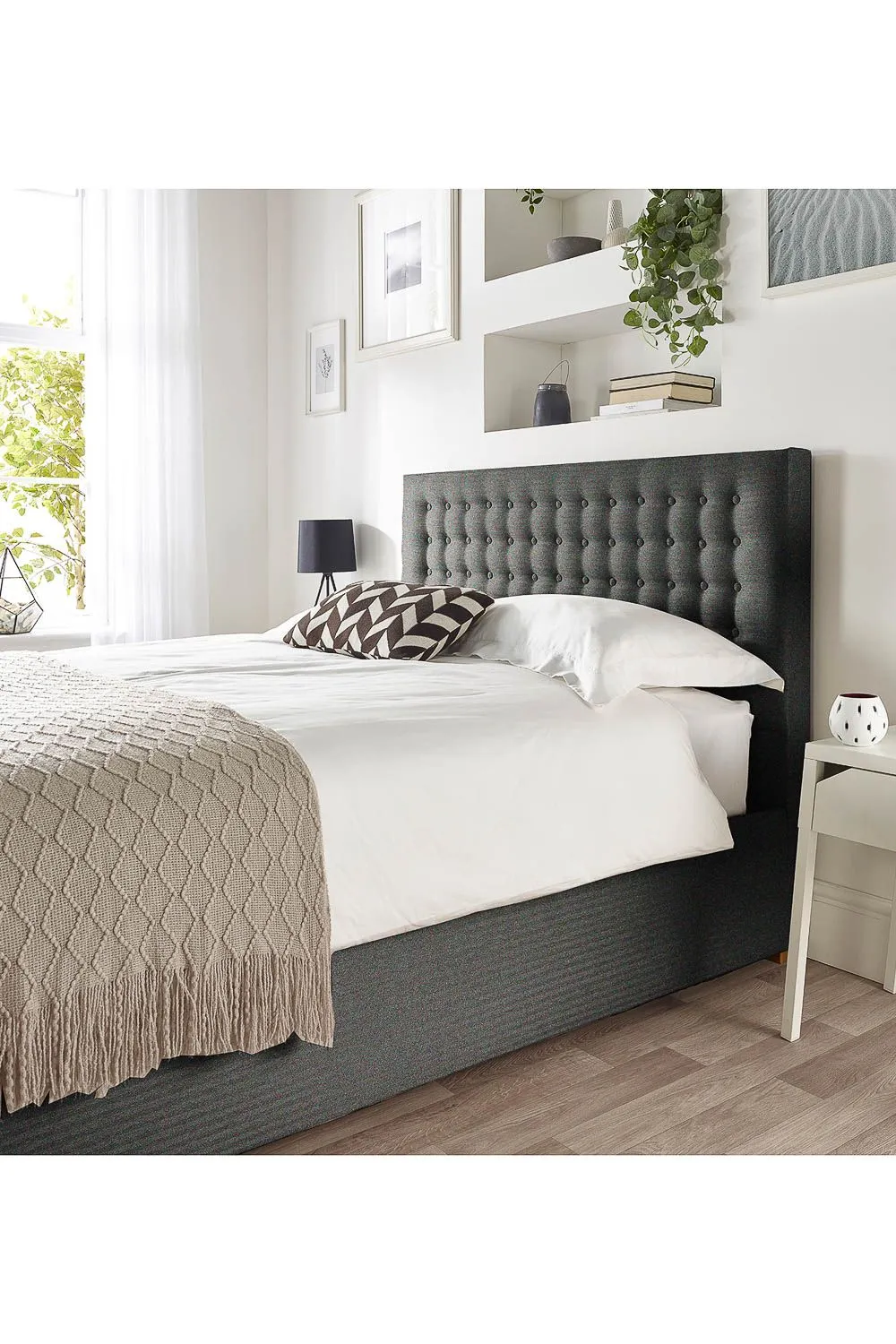 Catherine Lansfield Opulence Ottoman Storage Bed in Saxon Twill Fabric, Custom Made in Charcoal 5