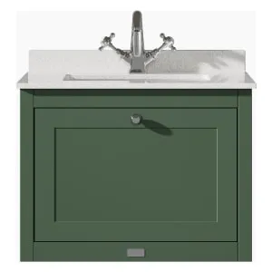 Bayswater Hartleigh Hunter Green Traditional Wall Hung Vanity Unit & 1 Tap Hole White Marble Top Basin - 600mm