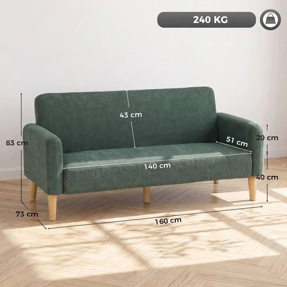 HOMCOM 2 Seater Sofa, Velvet Small Couch with Plush Backrest, Dark Green 3