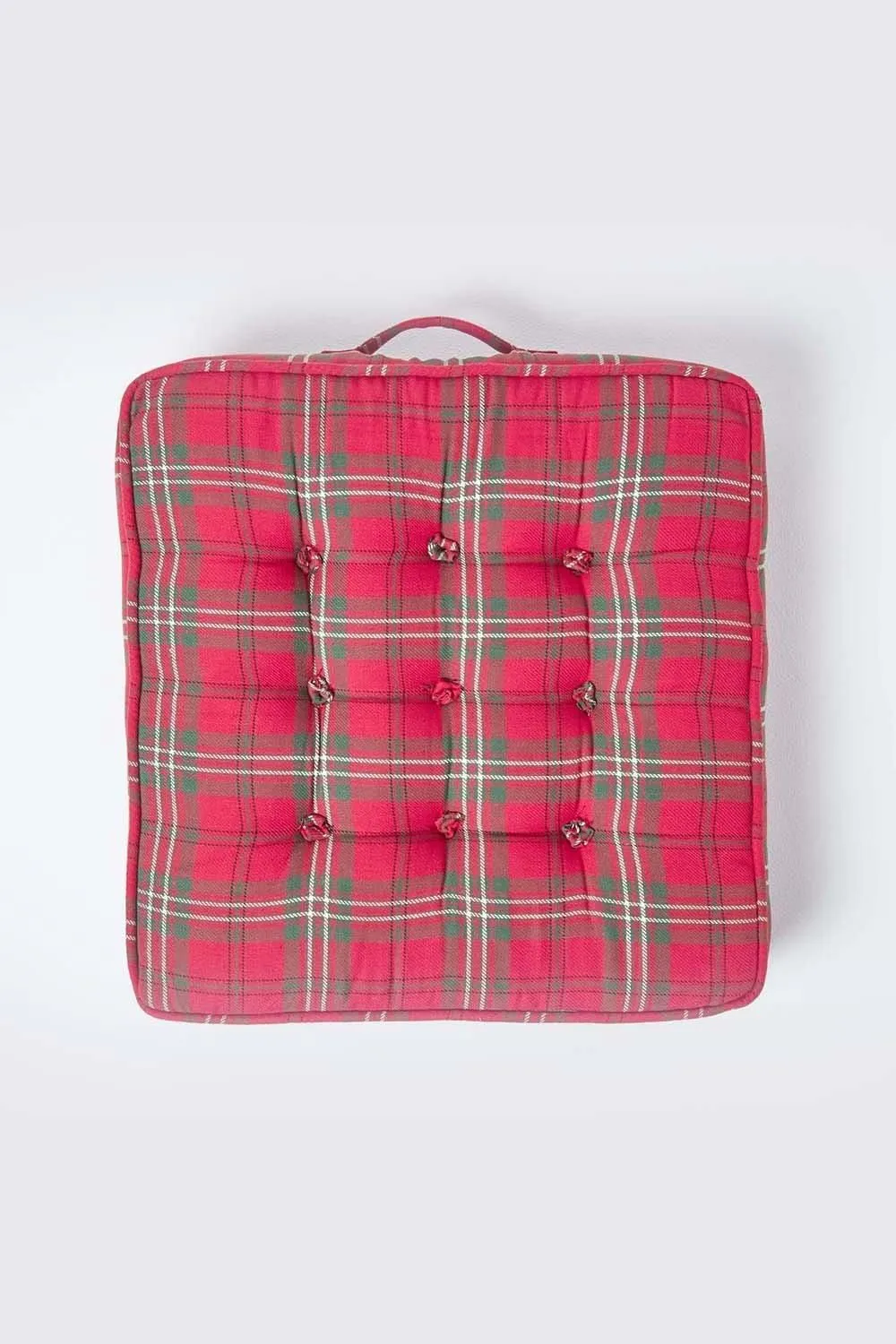 Homescapes Edward Tartan Cotton Armchair Booster Cushion in Red 3