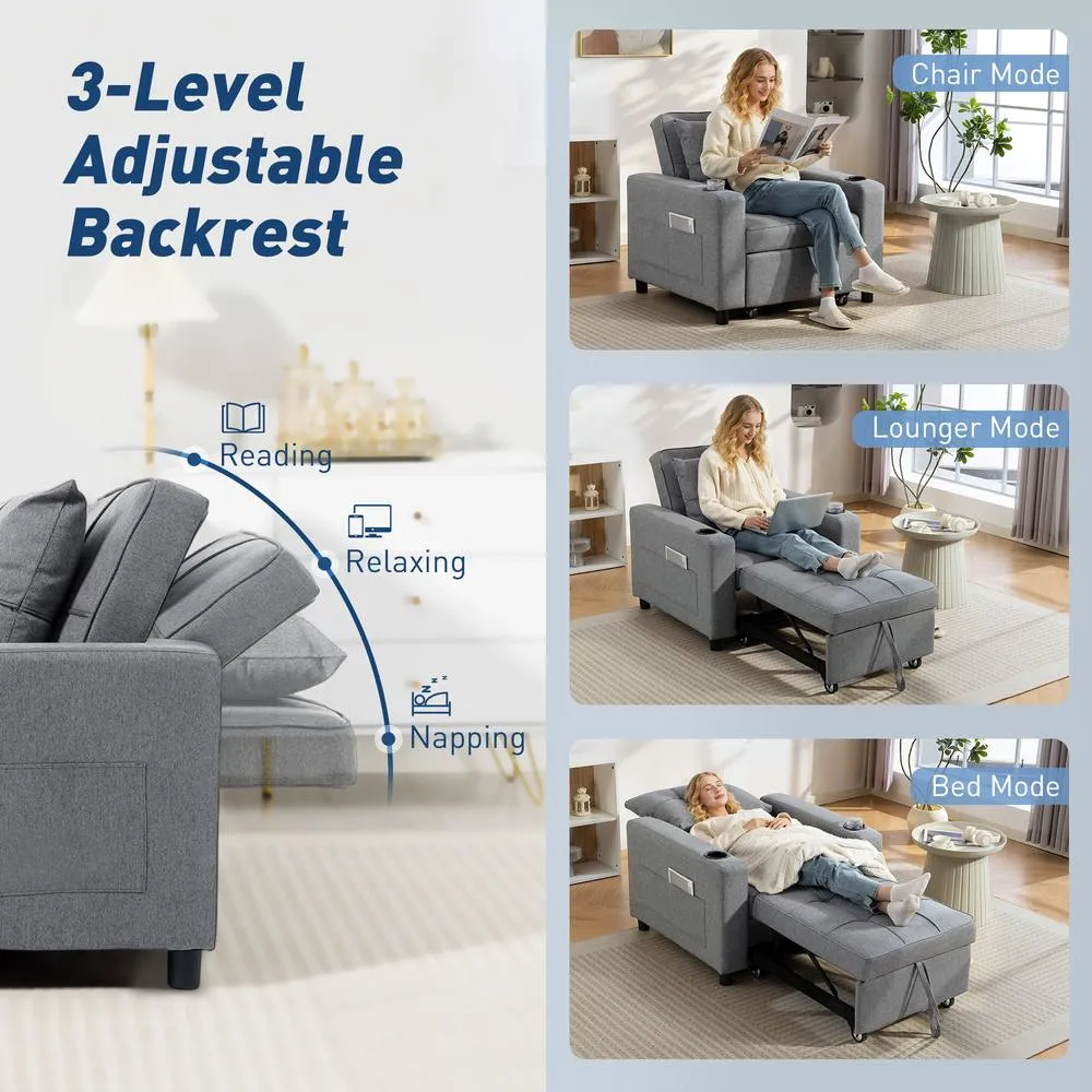 HOMCOM 3-in-1 Sofa Bed, Convertible Sleeper Chair with Adjustable Backrest in Dark Grey 5