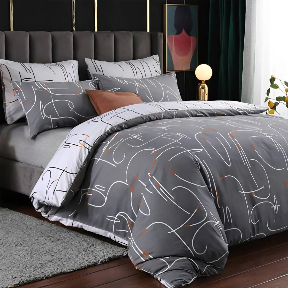 Pamposh Hypoallergenic Duvet Cover Set Reversible Bedding Sets in Grey