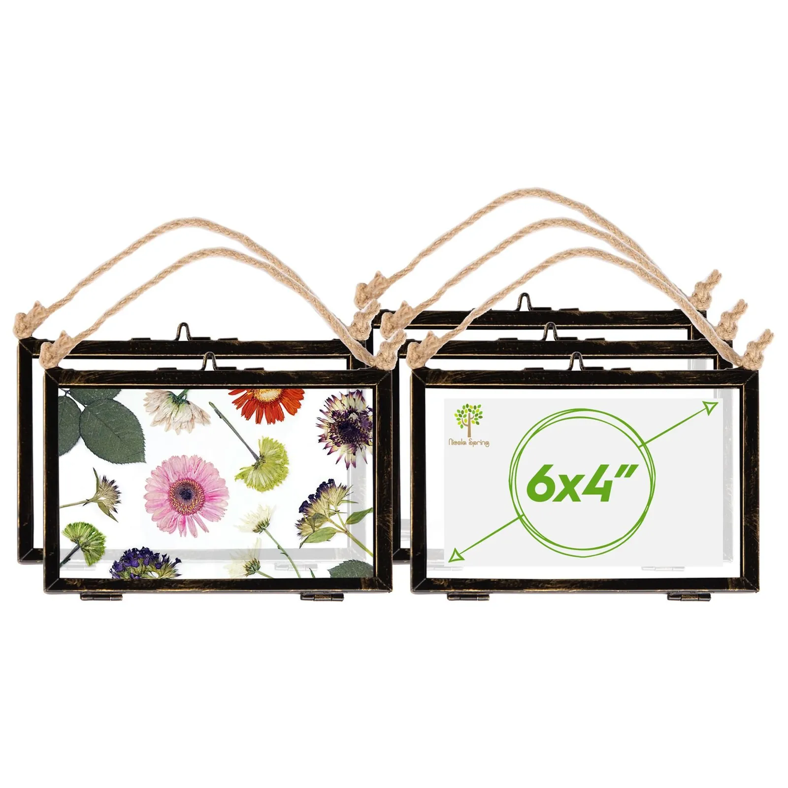 Nicola Spring 5x Hanging Metal Photo Frames - 6" x 4" - Black - Picture Frame Wall Mounted Frame with Rope