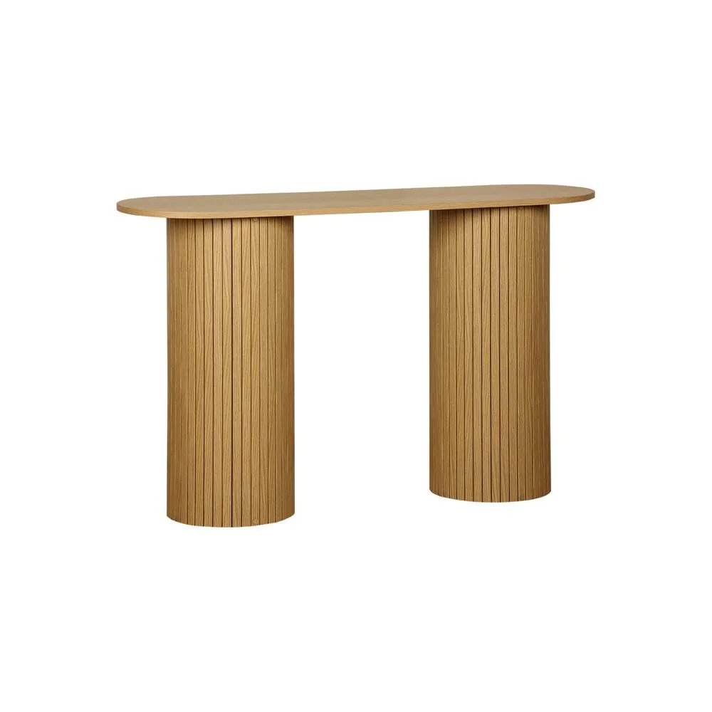 sweeek Scandinavian oval console with grooved wooden effect in Beige 2