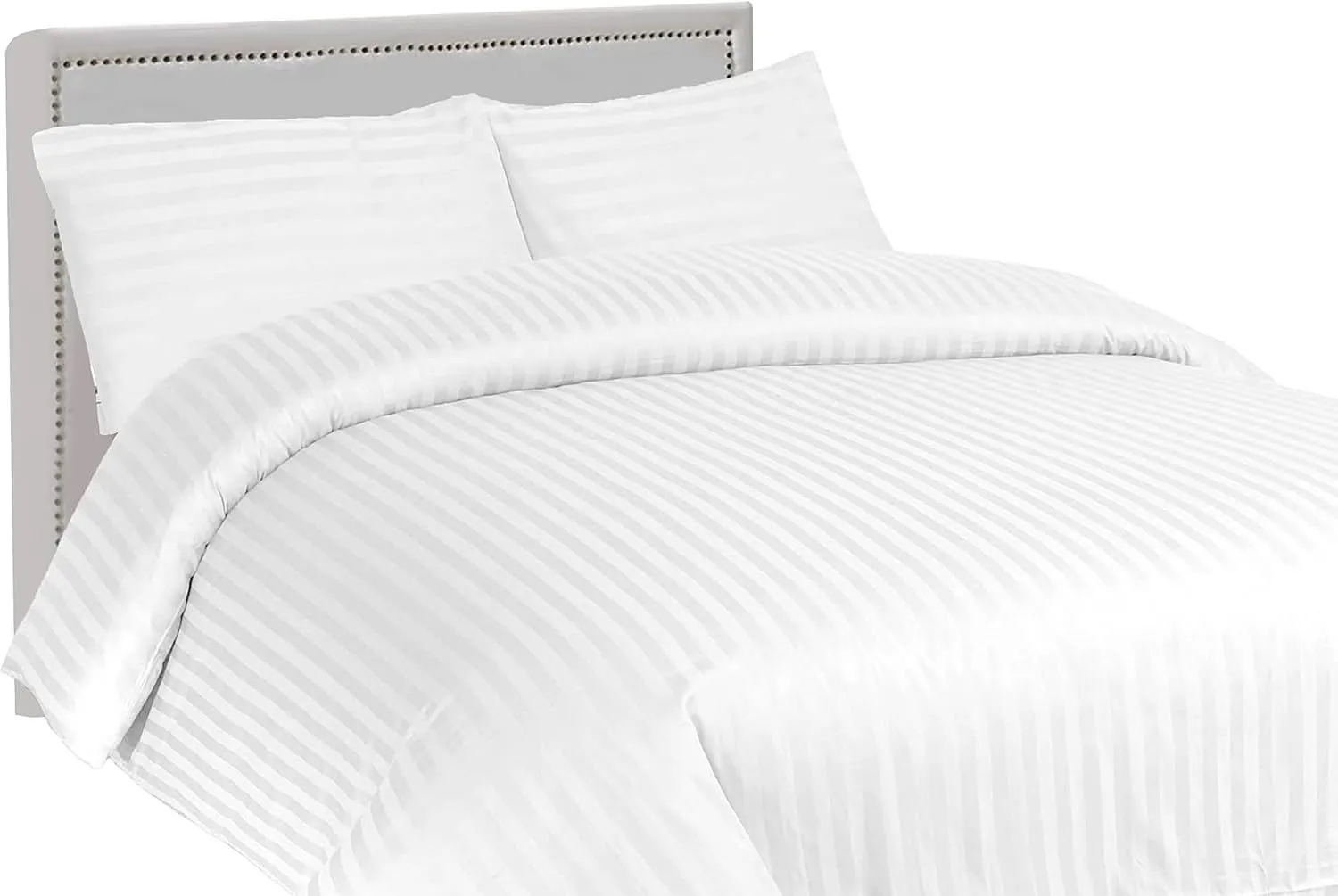 GAVENO CAVAILIA 200 Thread Count Satin Stripe Duvet Set in White 2