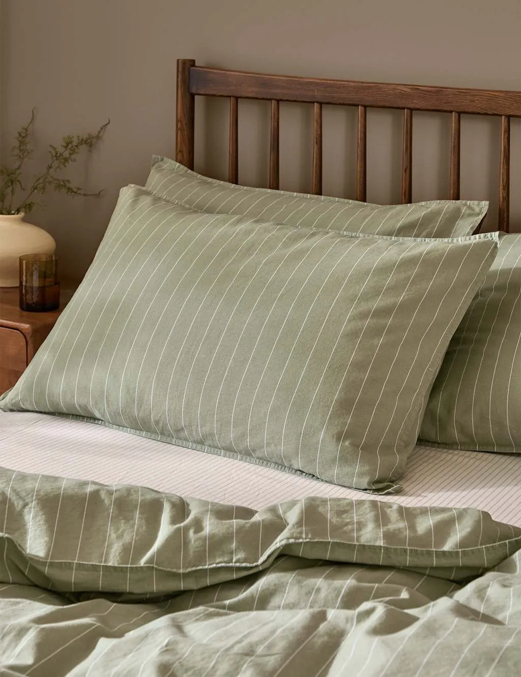 YARD Pure Cotton Linear Stripe Pillowcase Dark Green Mix