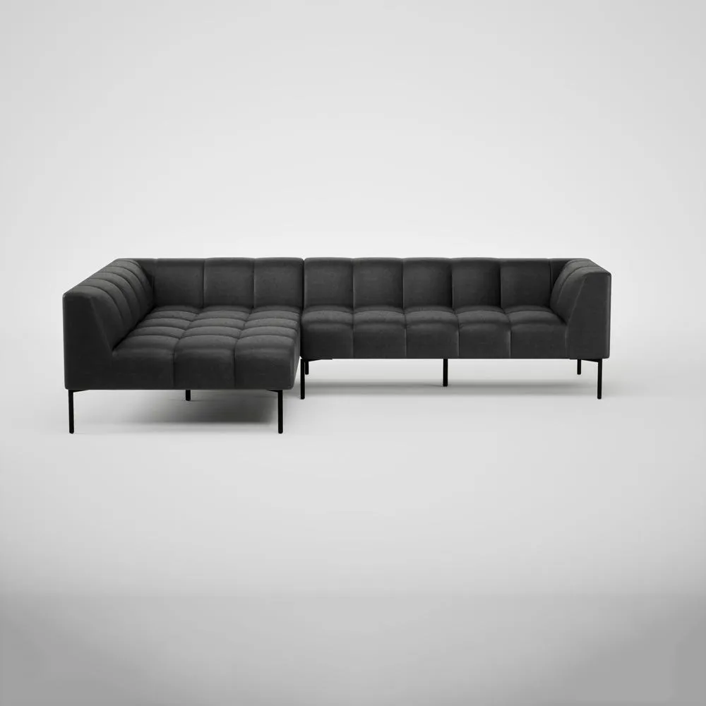 Heal's Quadro Left Hand Facing Chaise Sofa Linea Leather Black 622 Black Feet 2