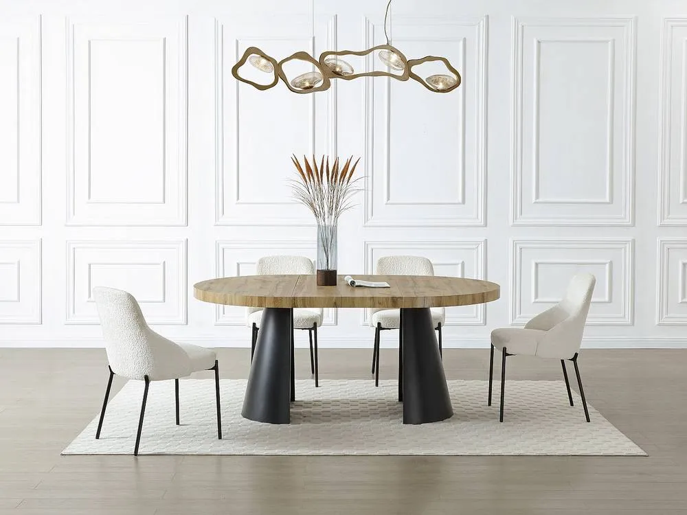 Vente-unique Extendable Dining Table 4 To 12 People In MDF & Black Metal - Light in Light Oak 5