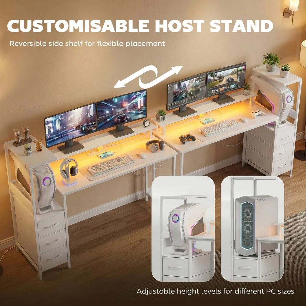 HOMCOM 147cm Gaming Desk with Charging Station & RGB Lights in White 4
