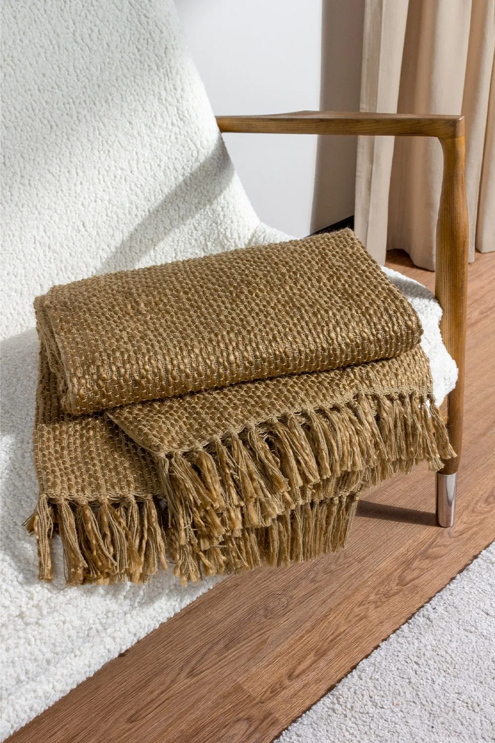 HOEM Morni Woven Yarn Tasselled Throw in Olive