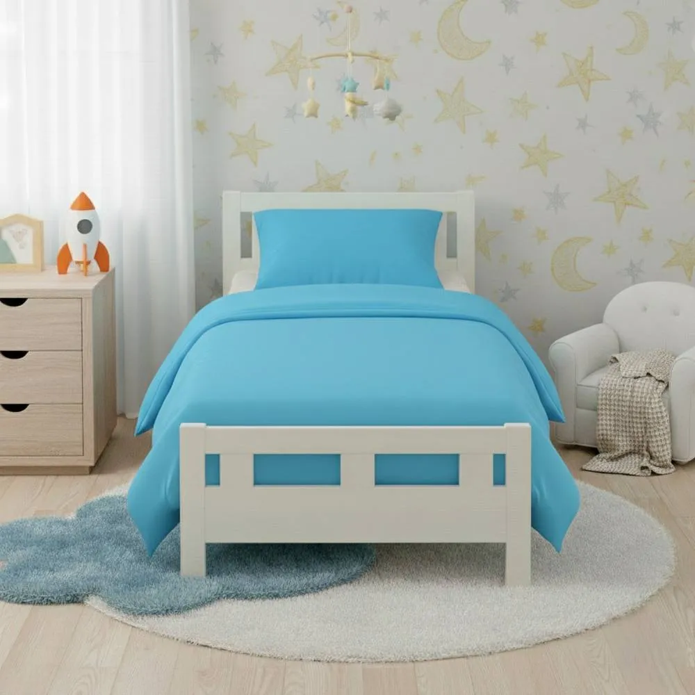 Snug City Flannelette Cotton Cot Bed Duvet Cover Set Brushed Warm Bedding Set in Blue