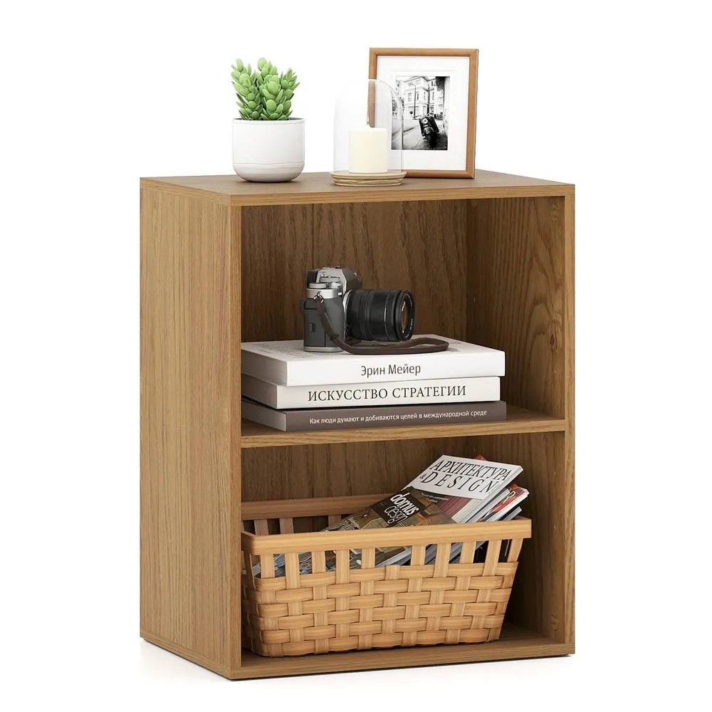 Costway 2-Cube Bookcase Modern Open Bookshelf w/ 5-Position Adjustable Shelf in Natural 3