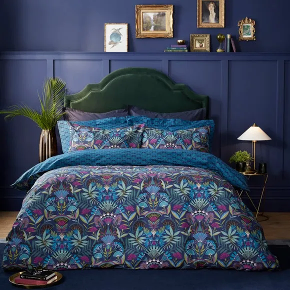 Lucille Navy 100% Cotton Duvet Cover & Pillowcase Set 1