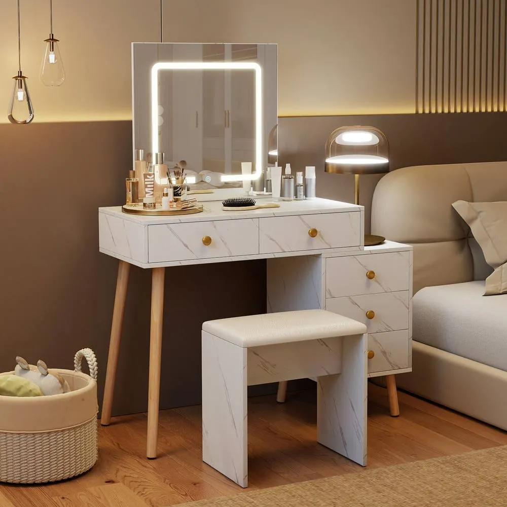 Costway Makeup Vanity Set Vanity Desk with Mirror & Lights in White 4