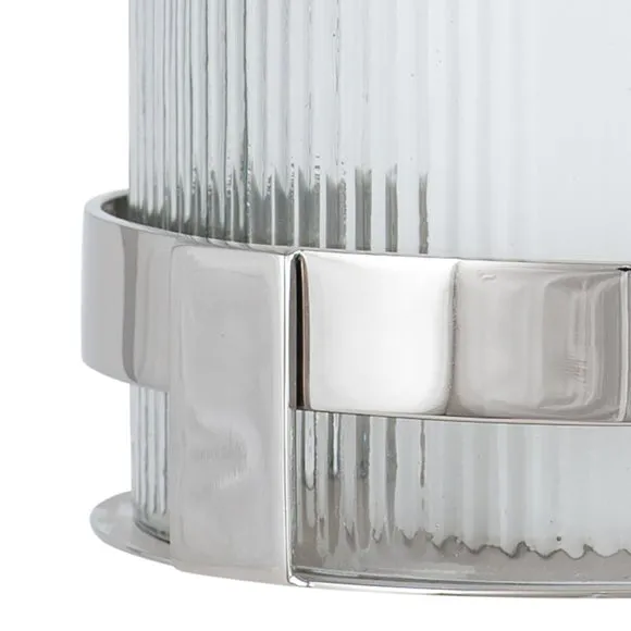 Pacific Silver Metal And Clear Textured Glass Hurricane, Silver 4