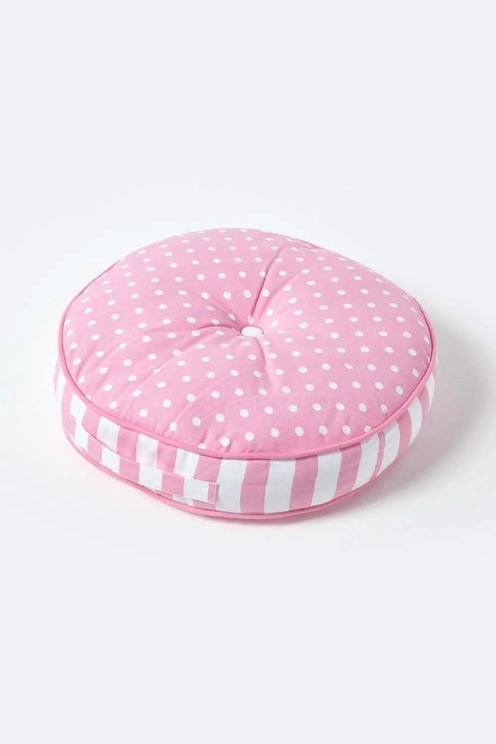 Homescapes Polka Dots & Stripes Round Floor Cushion in Pink
