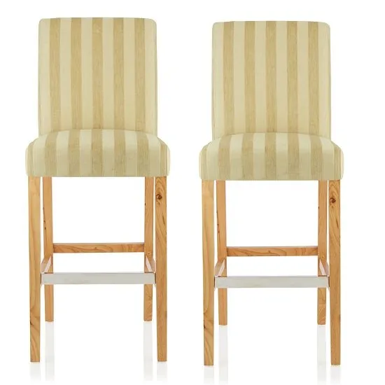 Alden Bar Stools In Oatmeal Fabric And Oak Legs In A Pair