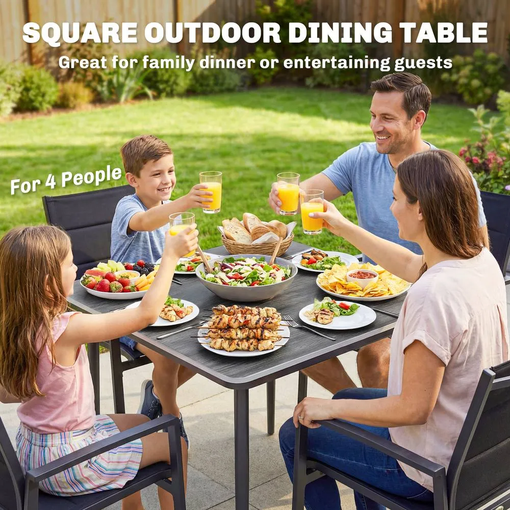 OUTSUNNY Garden Dining Table, Outdoor Table with Umbrella Hole in Dark Grey 4